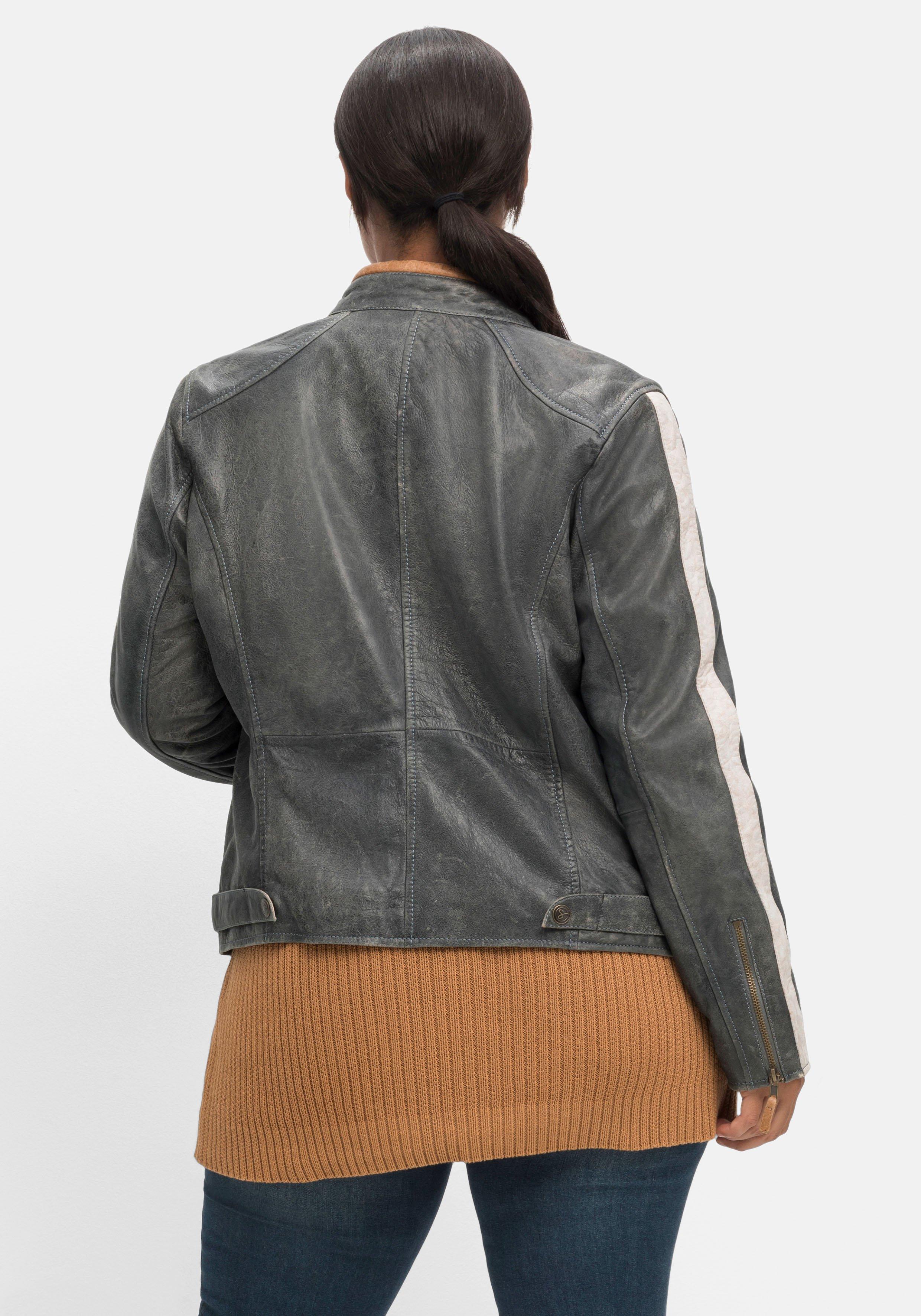 Lederjacke im Biker-Stil, mit Kontraststreifen