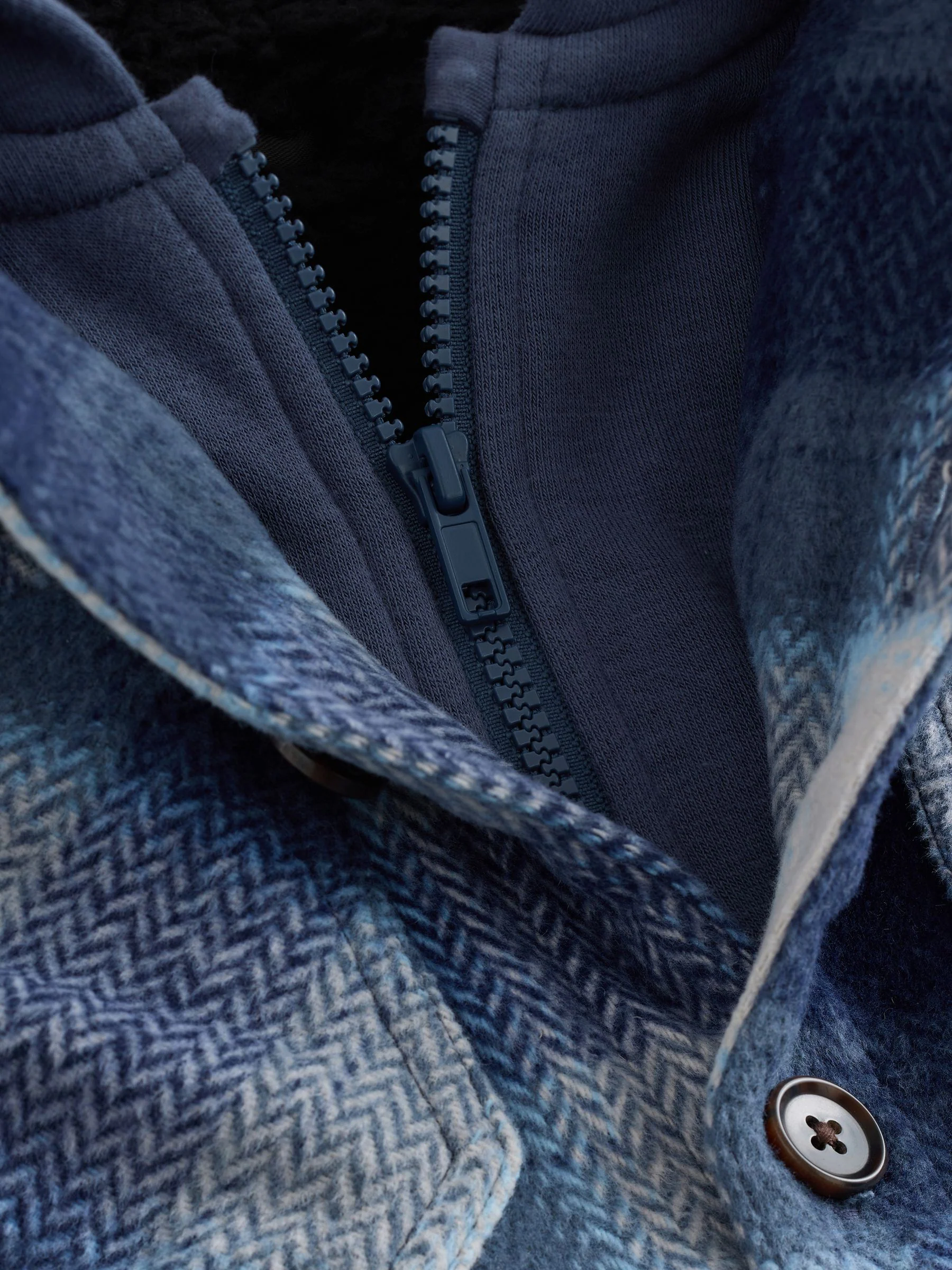 Donkerblauw - Borg gevoerde Ruit Overshirt Met capuchon (3-16jr)