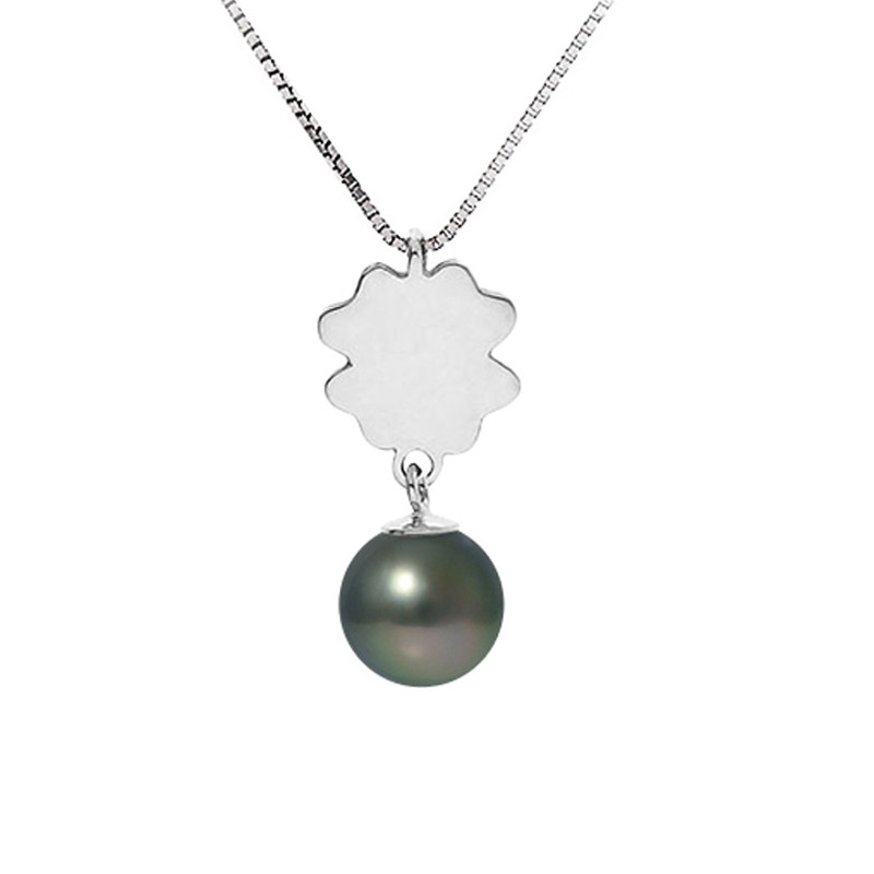 Collier Pendentif Trèfle Perle de Tahiti et Chaine en Argent Massif 925