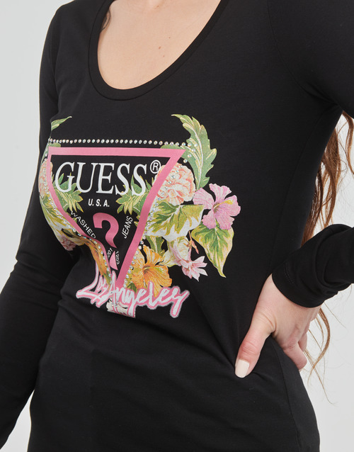 Guess - LS SN TRIANGLE FLOWERS TEE - Noir
