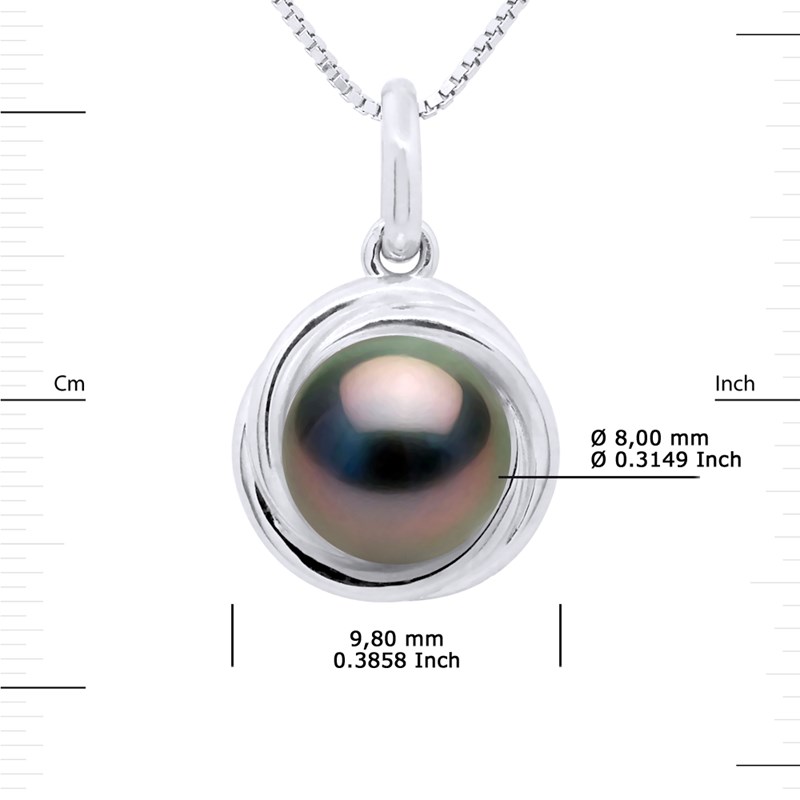 Pendentif Or Blanc - Véritable Perle de Culture de Tahiti Ronde 8-9 mm