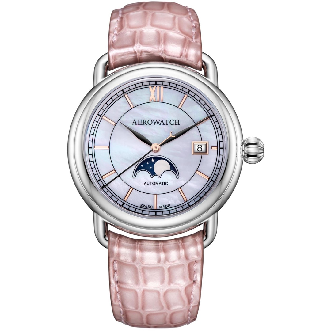 Aerowatch 1942 Automatic Moon Phase Leder rosa