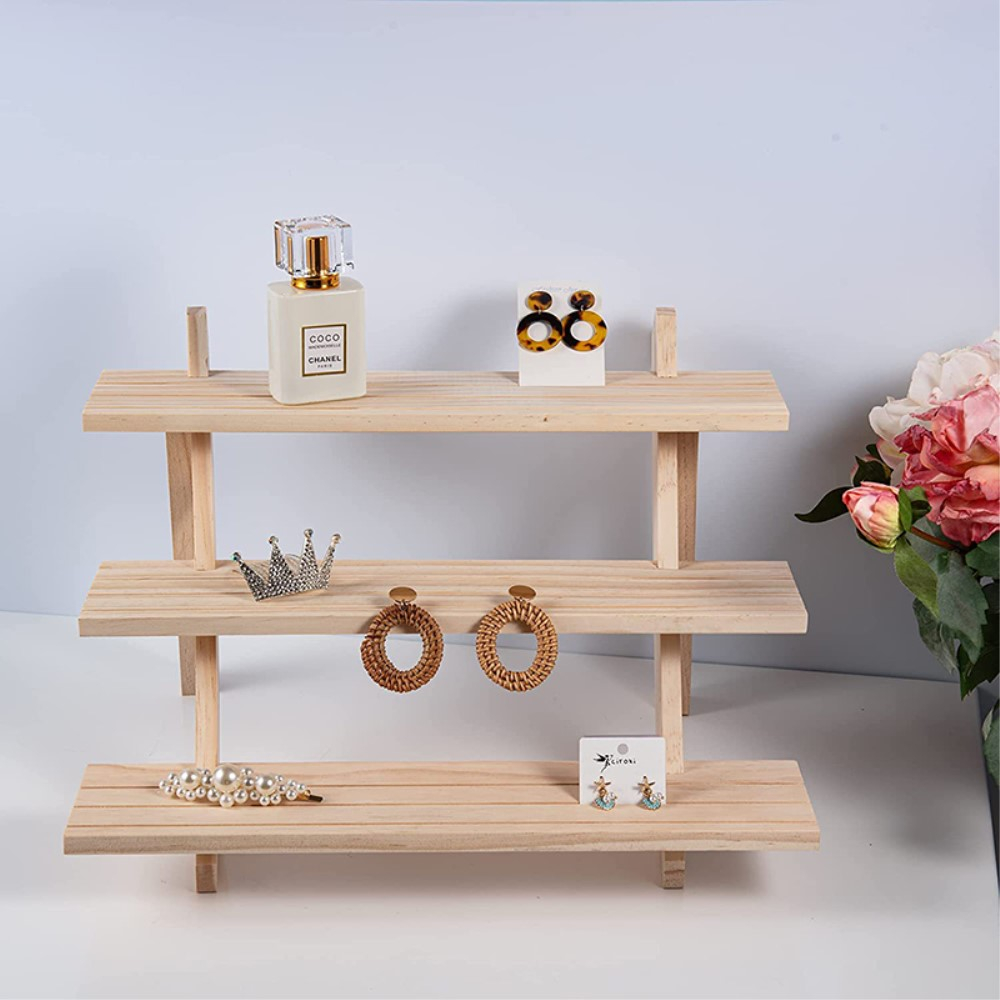(39x23x16cm) Holz Pflanzen Treppe Blumen Leiter Deko Ablage Schmink Regal mit 2 Stufen - Braun