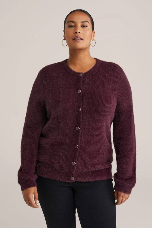 WE Fashion Curve - Cardigan - Donkerrood - Gebreid