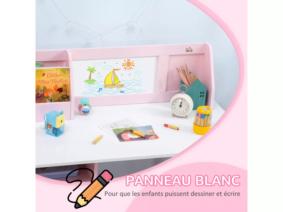 Ensemble table et chaise pour enfant rose avec tableau blanc - bureau pour enfant +5 ans - 90L x 45l x 85H cm