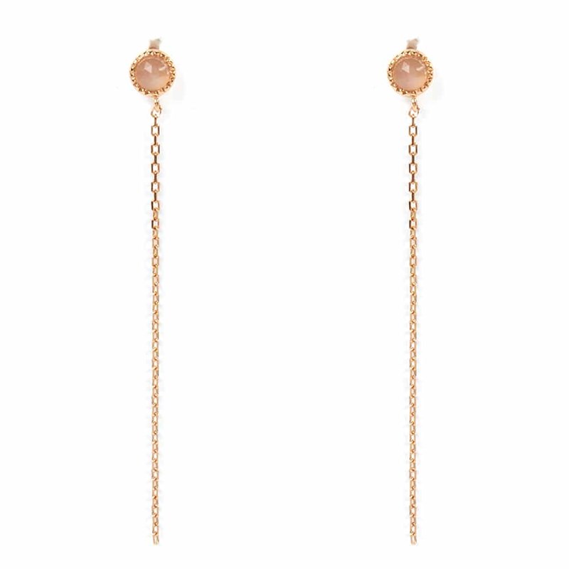 Boucles D'oreilles Argent Chaine Rose Et Pierre Solo Rose