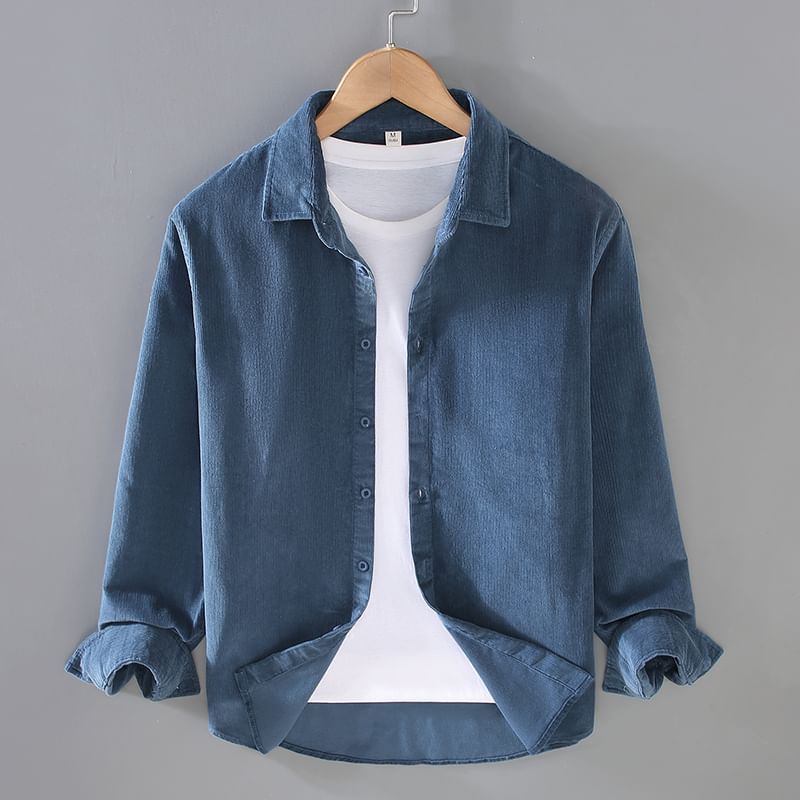 GRAYCIOUS - Effen corduroy overhemd met lange mouwen en kraag