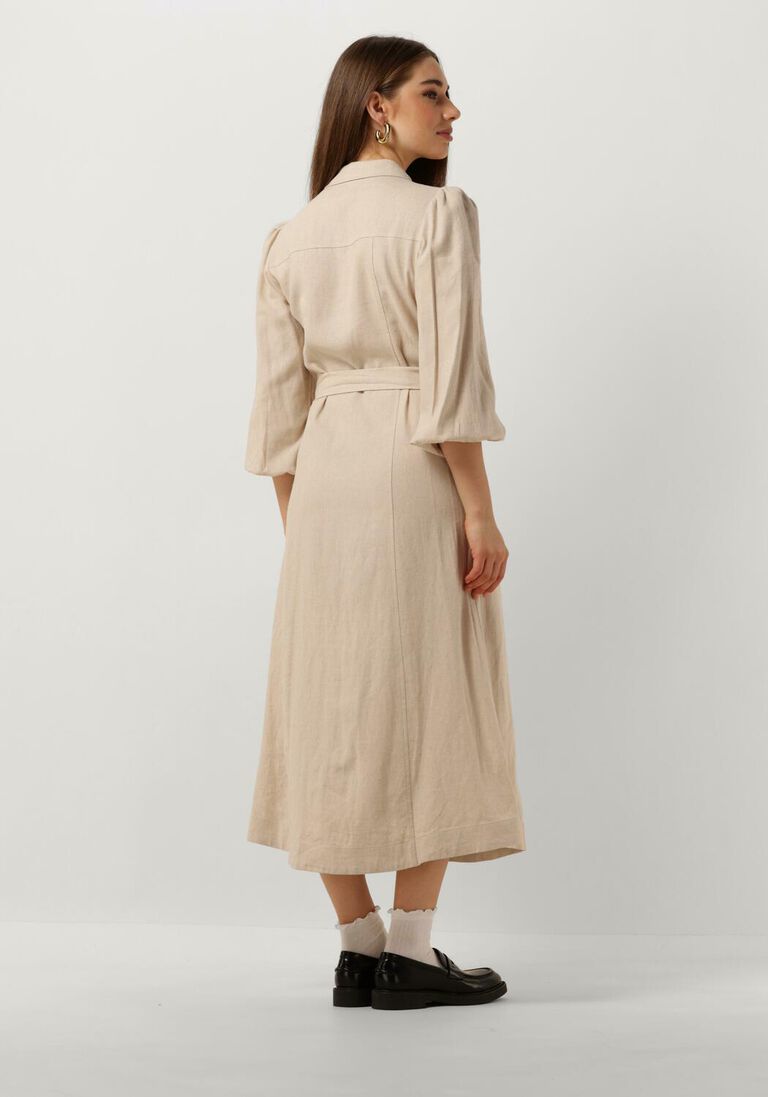 Y.A.S. beige y.a.s. midi jurk yasflaxy 3/4 linen shirt dress