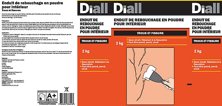 Enduit de rebouchage en poudre DIALL 2kg