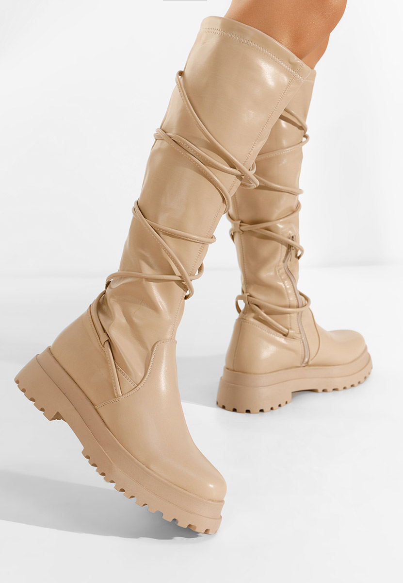 Bottes hautes femme plates beige Cazorla