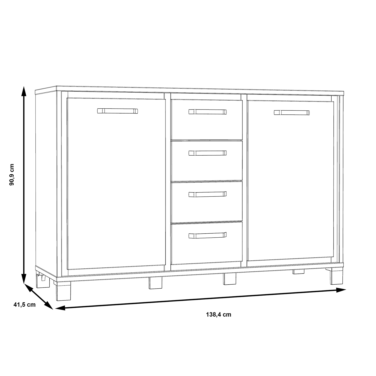 Sideboard - Artisan Eiche-Schwarzeiche - 4 Schubkästen