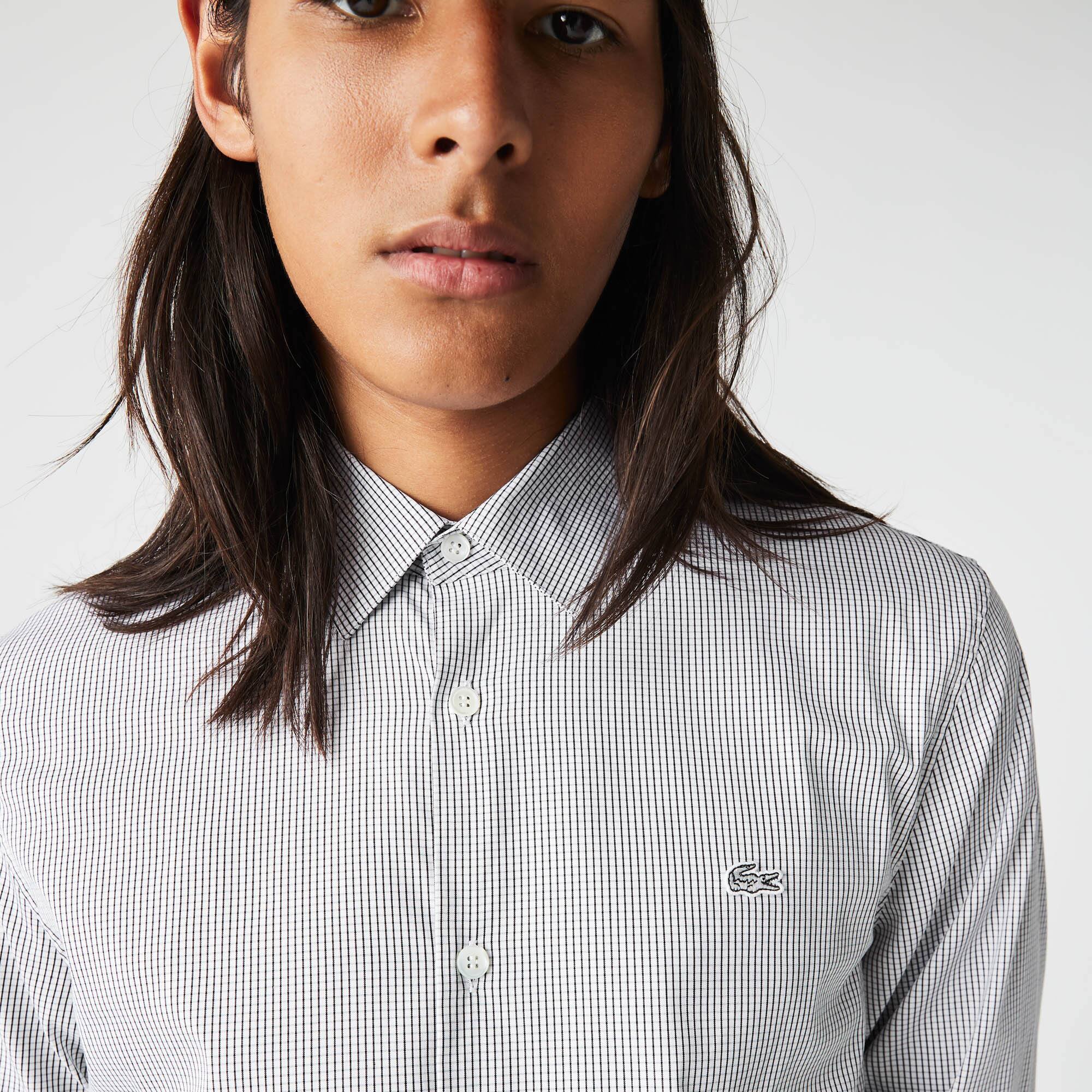 Chemise homme Lacoste slim fit à carreaux en popeline stretch Manches Longues - Blanc - Lacoste - Homme