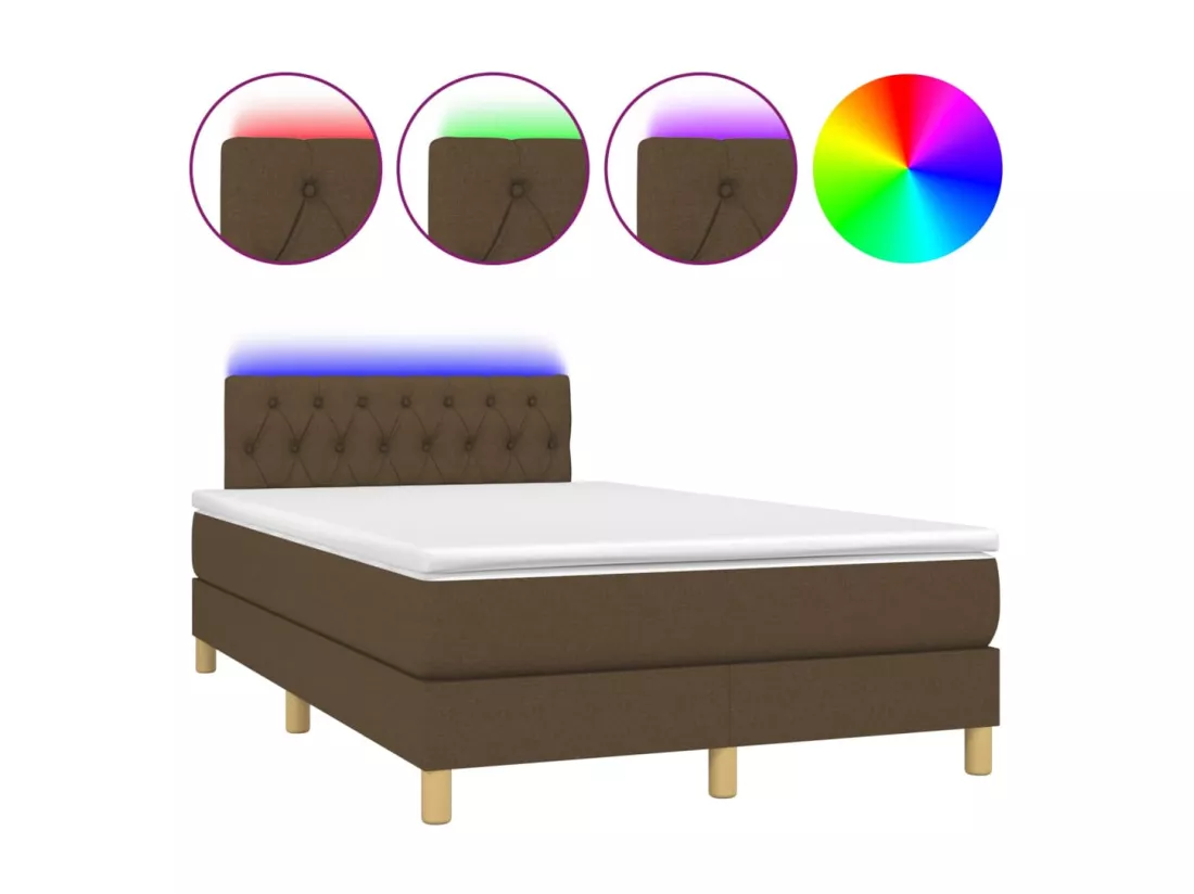 Sommier tapissier matelas et LED Marron foncé 120x200 cm Tissu