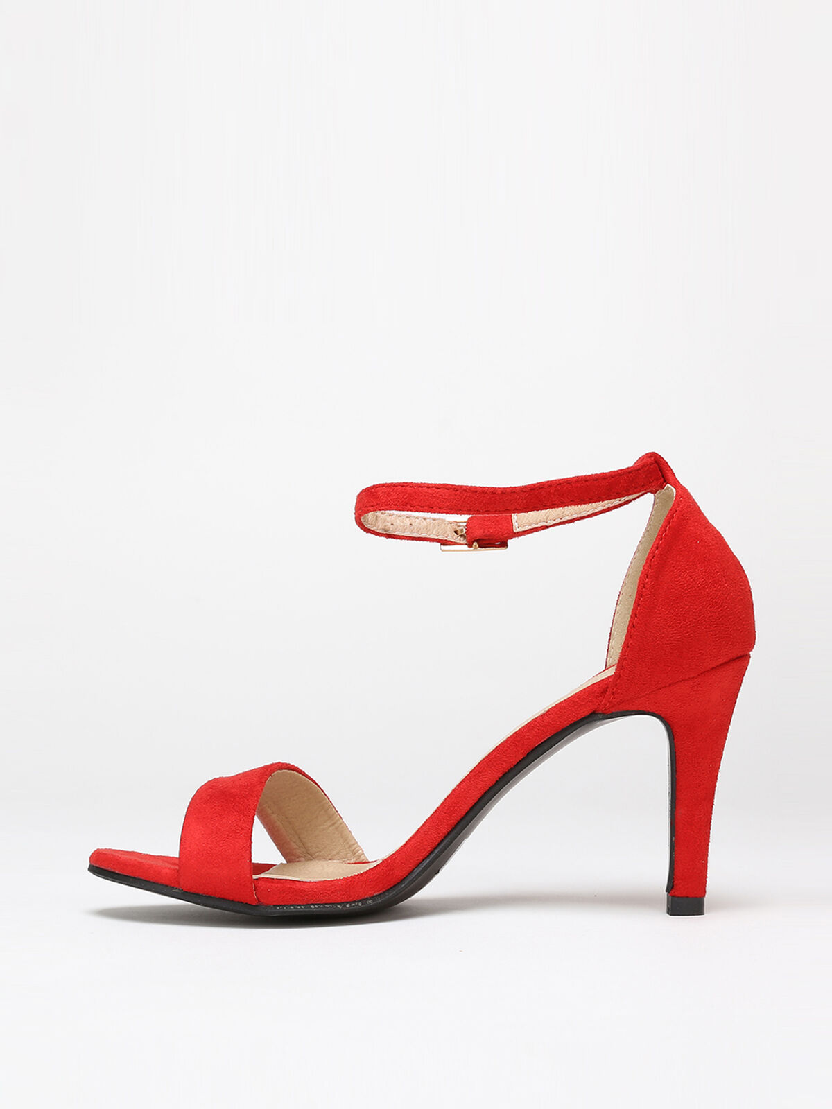 Sandales à talon en suédine- Rouge