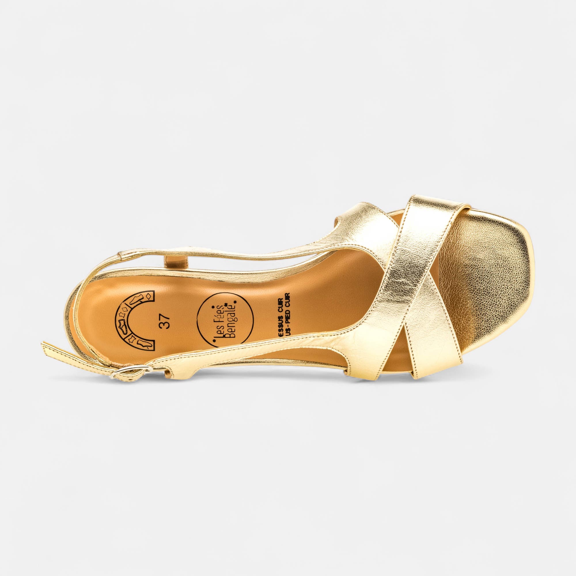 Nu-pieds à talon Femme en cuir or