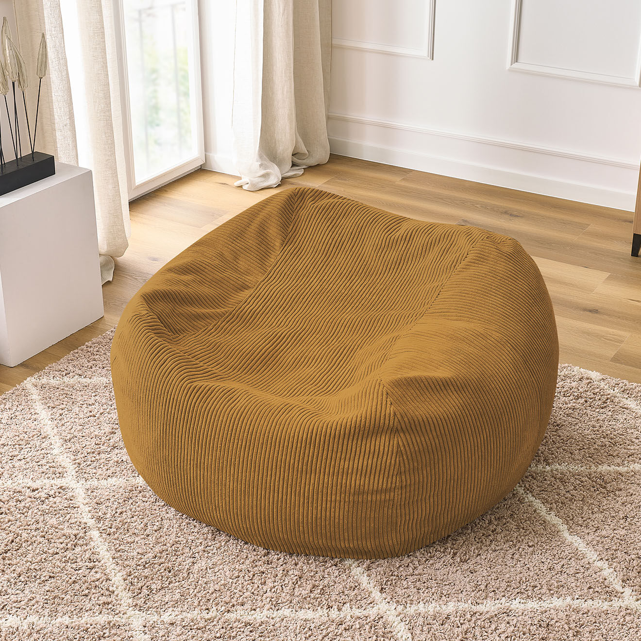 Bobochic Pouf ultra moelleux en Velours côtelé Voltaire jaune - 120x70x60 cm