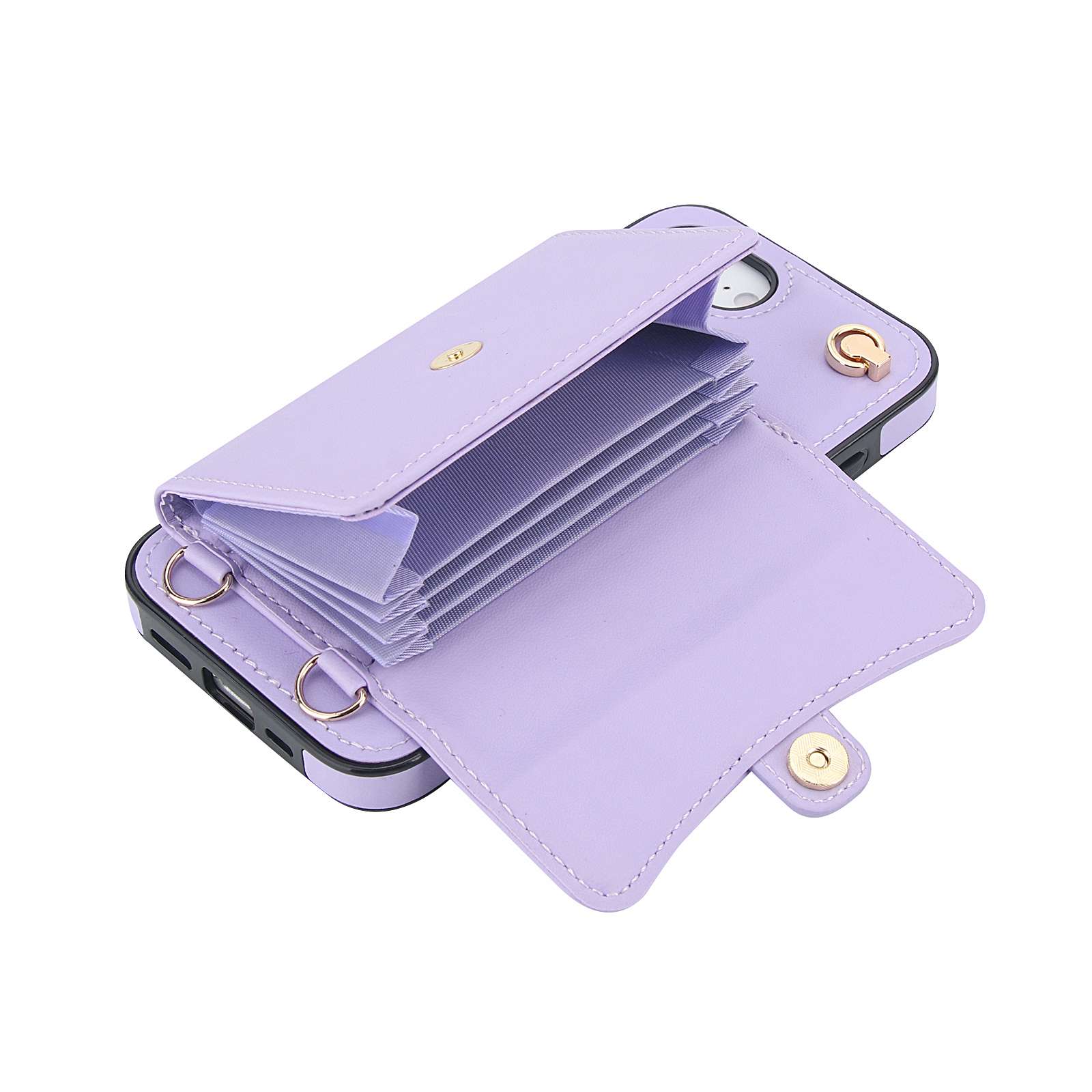 iPhone 16e Necklace Leder Schutz Hülle mit Kartenfach   Handykette (140cm) - Lila
