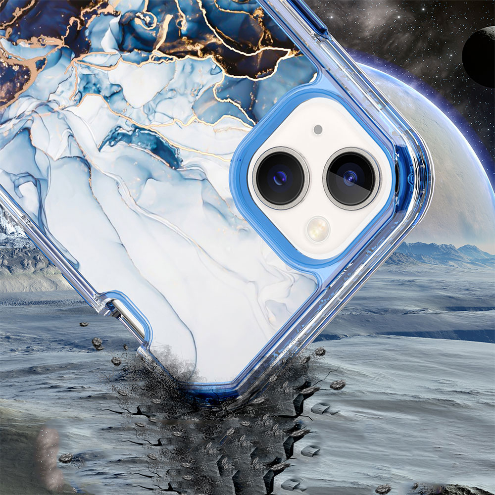 iPhone 14 / iPhone 13 Hybrid Hülle TPU Bumper mit Acryl Rückseite im Marble Marmor Design - Style 3