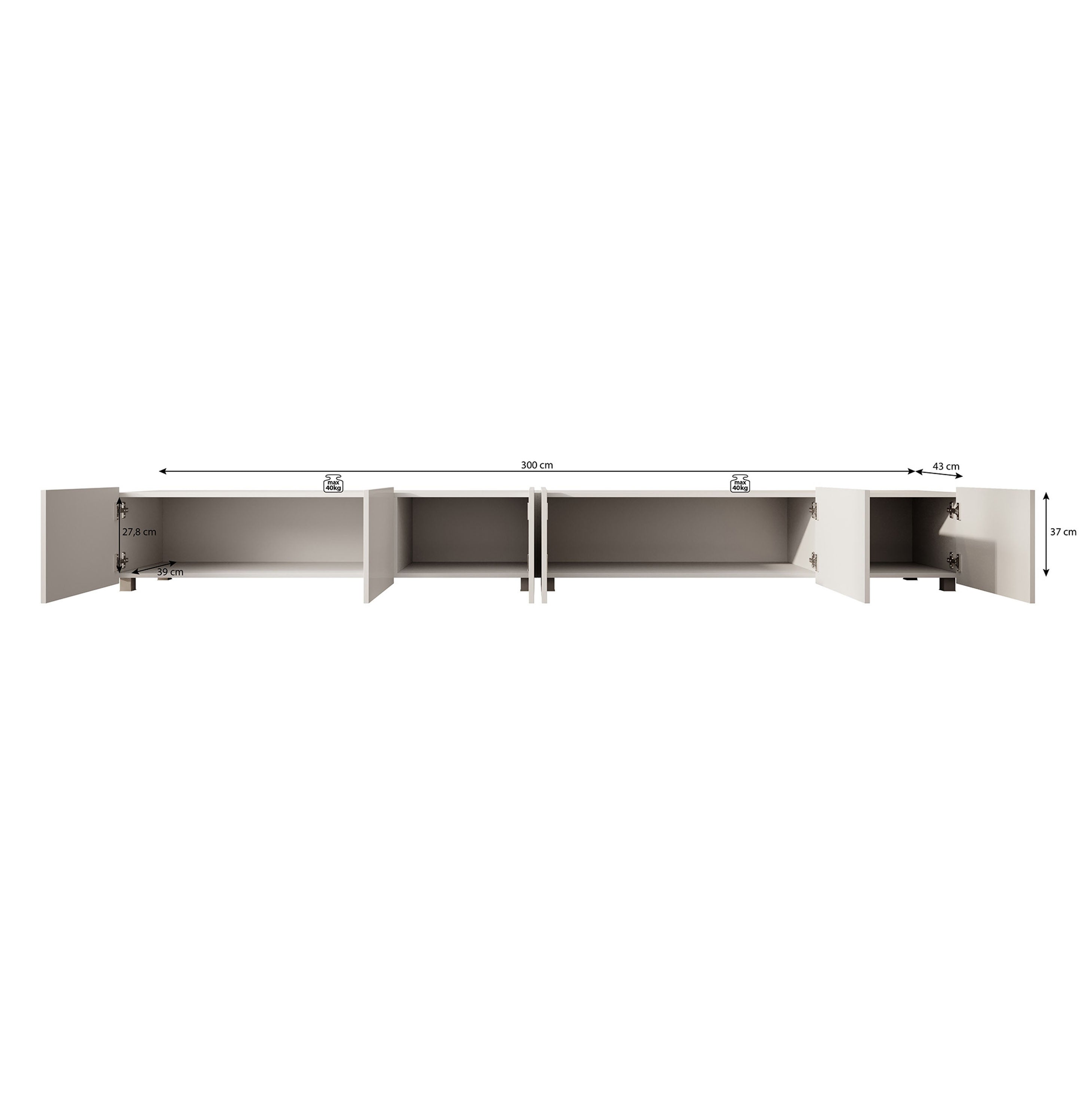 Calabas - TV-Meubel met 6 deuren - Wit - 300x43x37 cm
