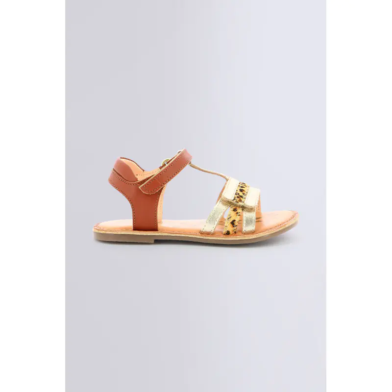 DIAMANTO OR CAMEL LEOPARD SANDALES Cuir Fille