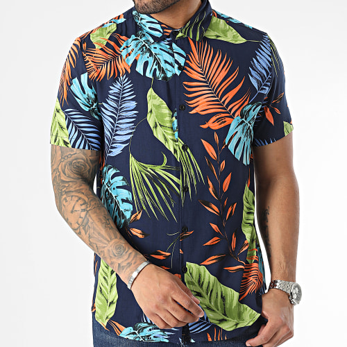 Chemise Manches Courtes Floral Bleu Marine