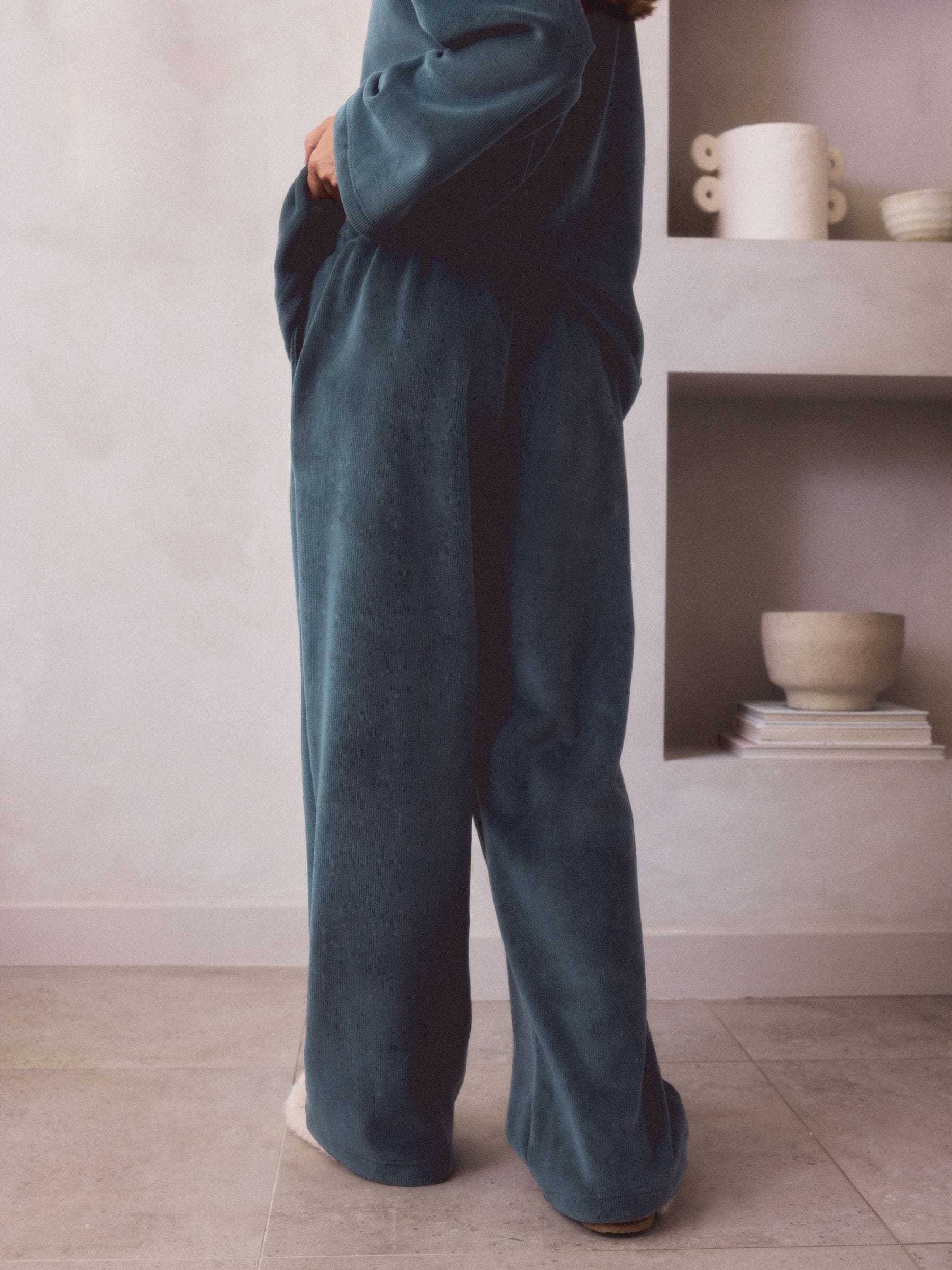 Blauw - Comfortabele corduroy broek met wijde pijpen