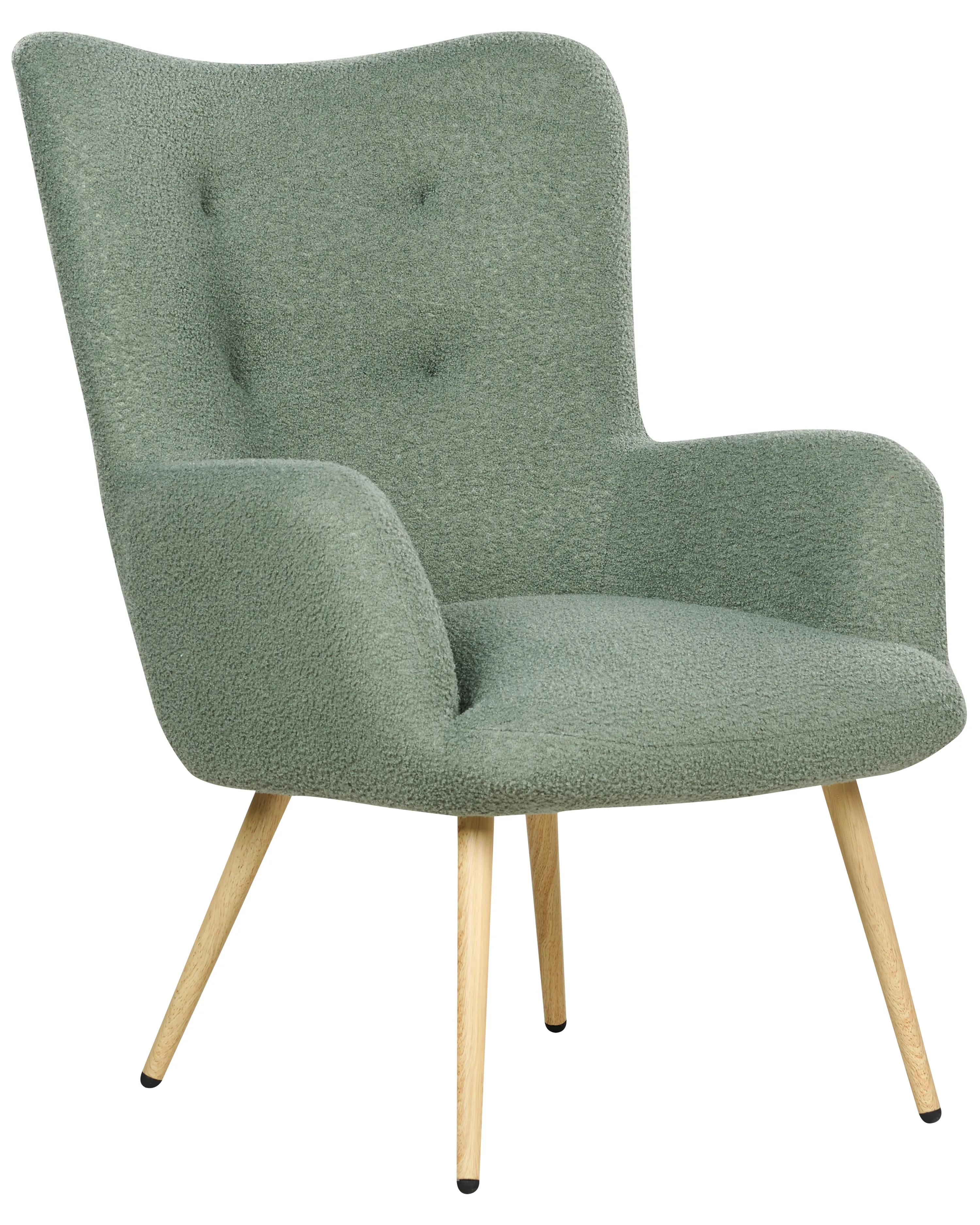 Oorfauteuil VEJLE met voetenbank Bouclé Lichtgroen