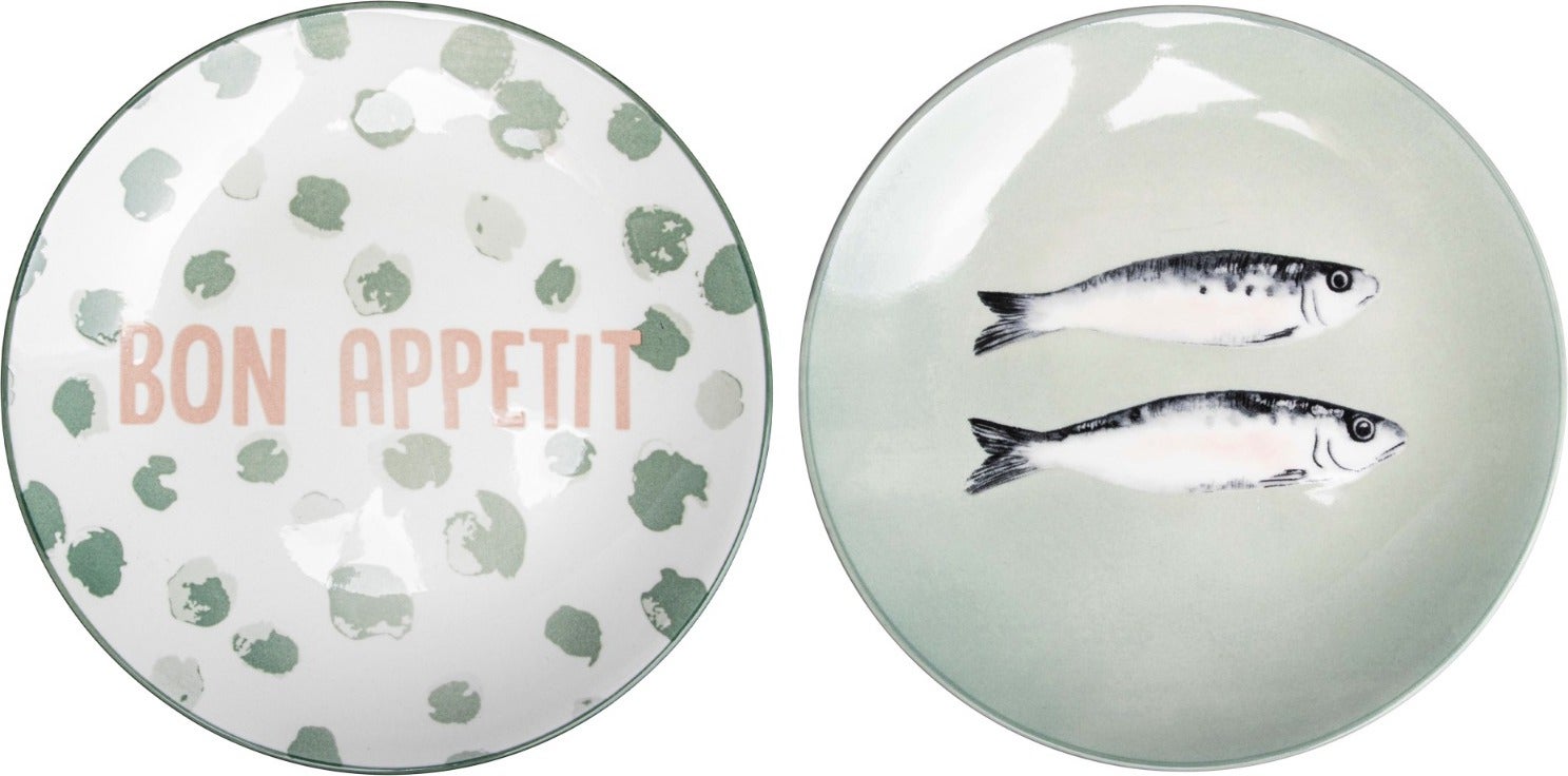 Gusta bord sardientjes wit / groen D 16,5 H 2,8 cm 2 stuks
