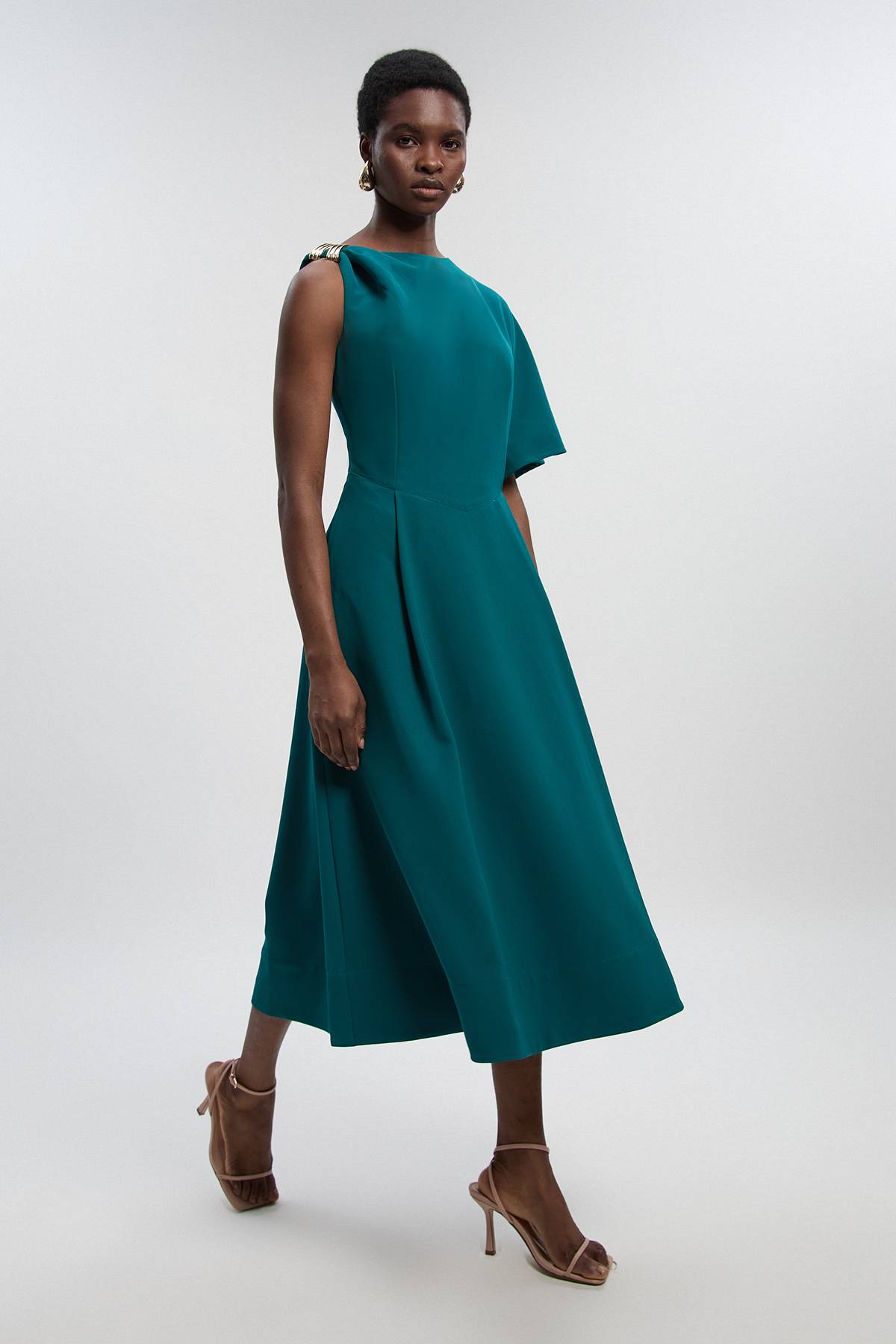 KarenMillen Robe Midi à Jupe Ample avec Détails de Finition Tailleur Souple