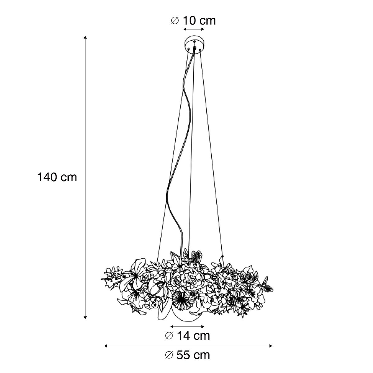 Bohemian hanglamp zwart met gekleurde bloemen rood en roze - Flower Power