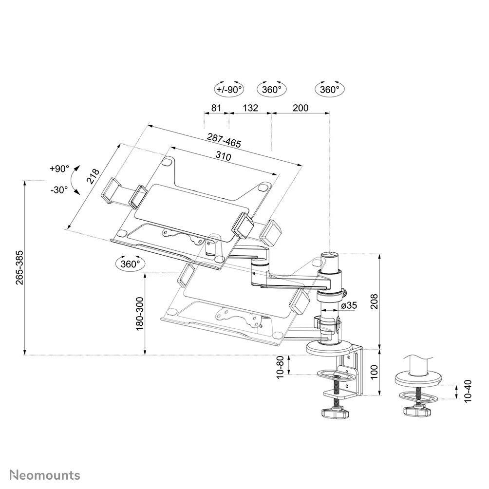 Neomounts DS20-425BL1 bureausteun voor laptop