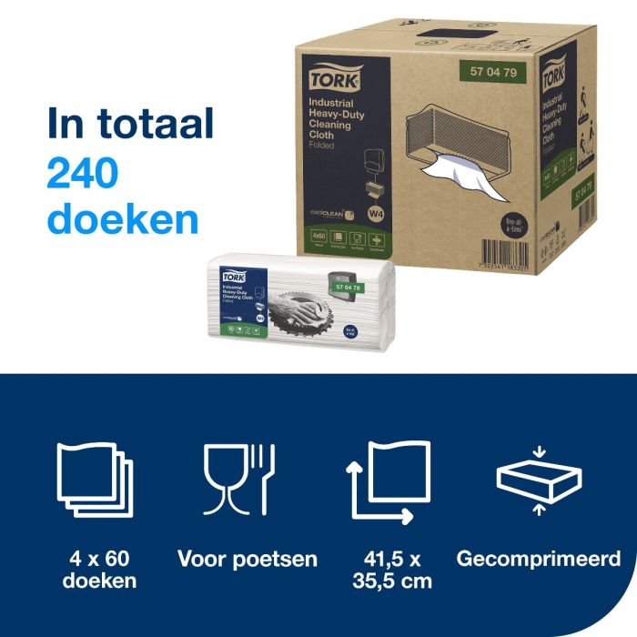 Tork 570479 Industrial Heavy-Duty Gevouwen Reinigingsdoek Wit W4, 4x60 doeken (570479)