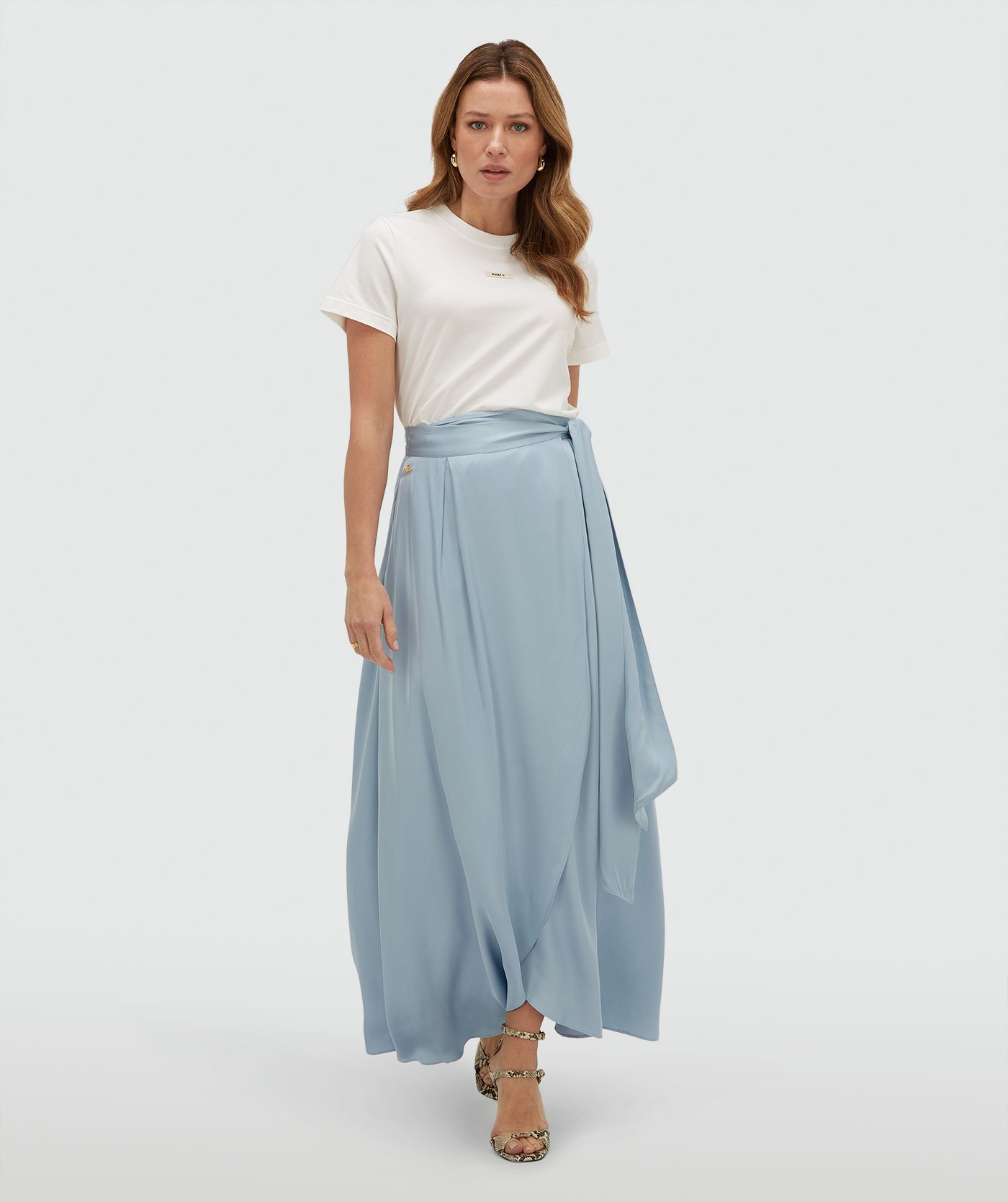 JV-YAMICIA overslag maxi rok in satijn look - fresh blue
