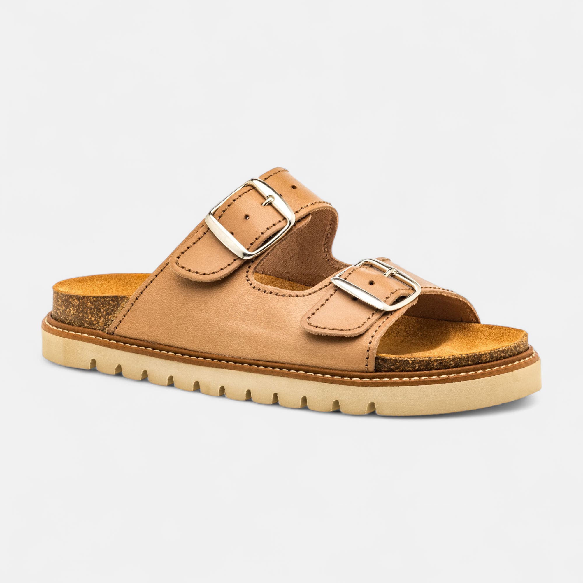 Mules semelle liège Femme en cuir taupe