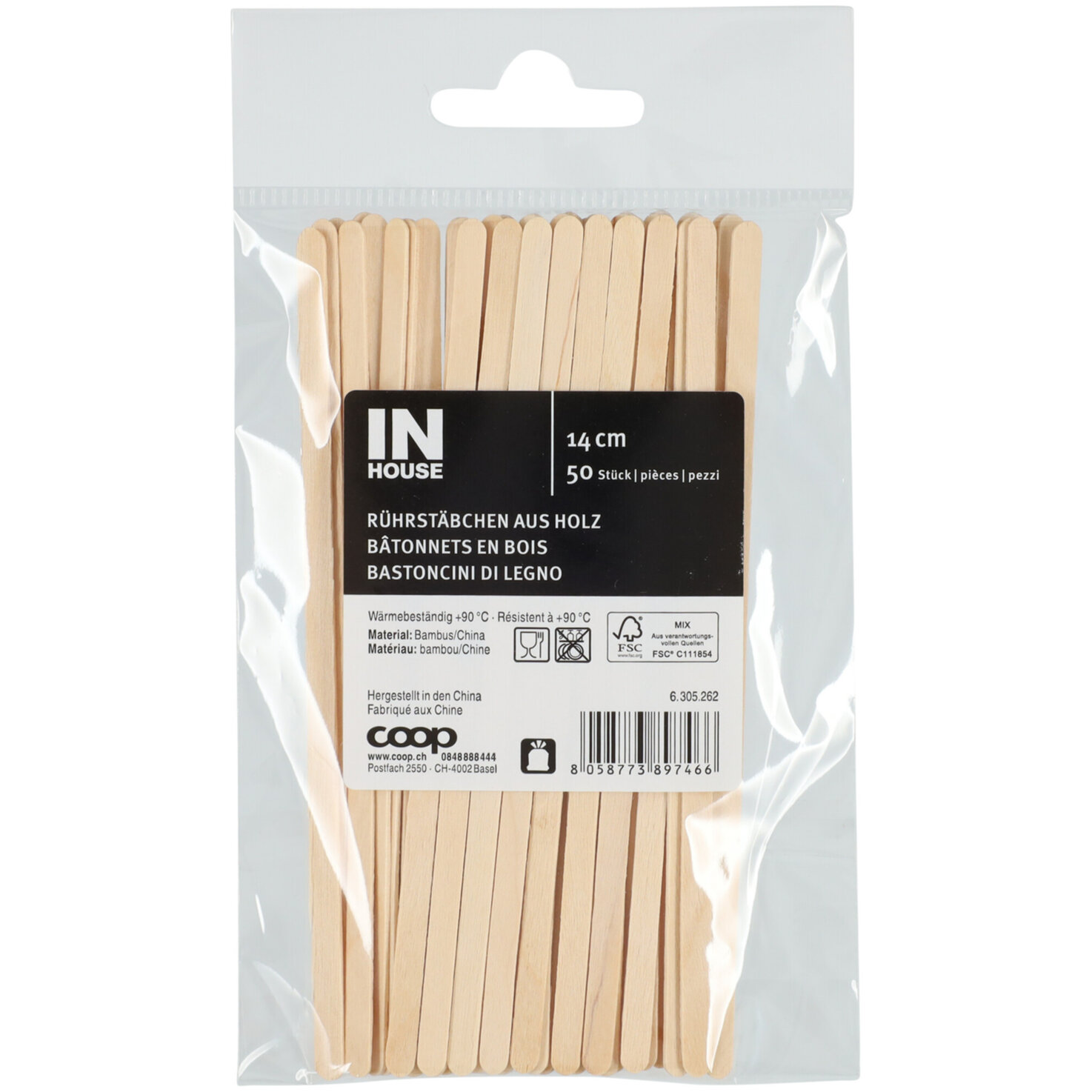 Inhouse Rührstäbchen Holz 50 Stück