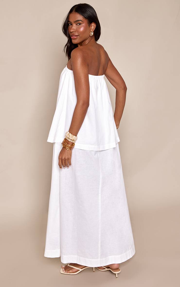 Blanc Robe Maxi Bandeau À Volants Effet Lin