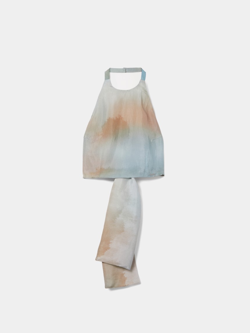 Top halter em liocel com laçada