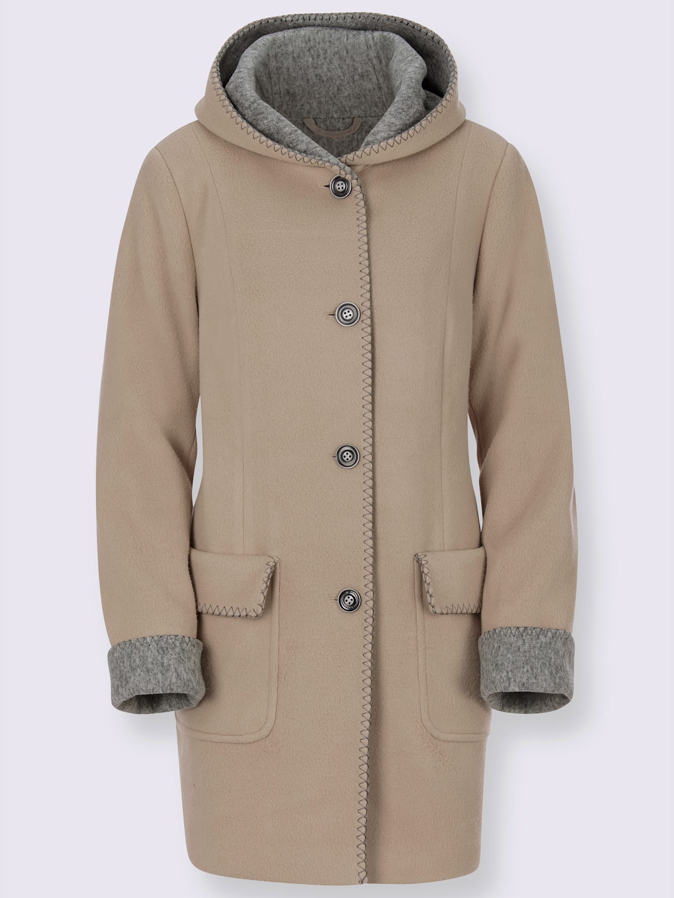 Manteau imitation laine poches plaquées à rabat avec capuche