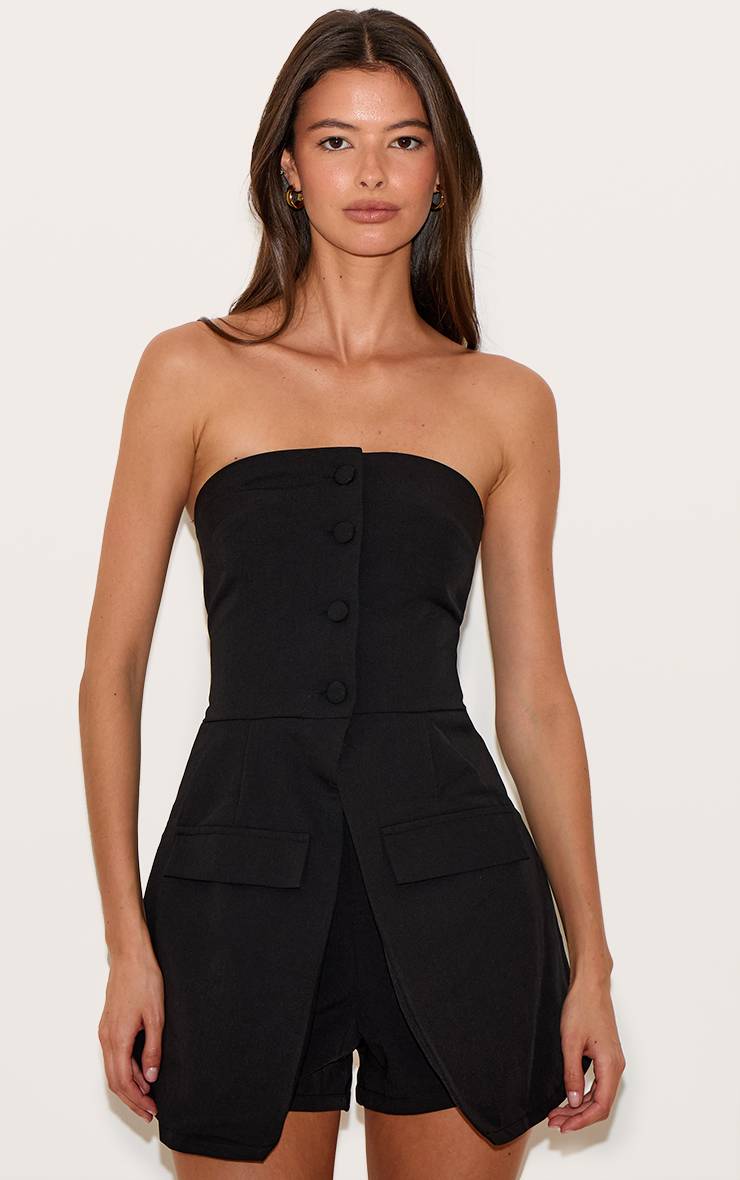 Noir Combi-short Bandeau Tailleur À Détails Boutonnés Et Jupe-short