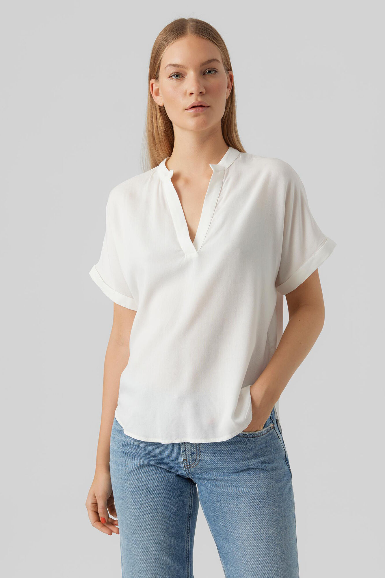 Top básico de mangá curto - Branco