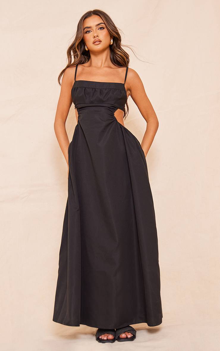 Noir Robe Longue Dos Découpé
