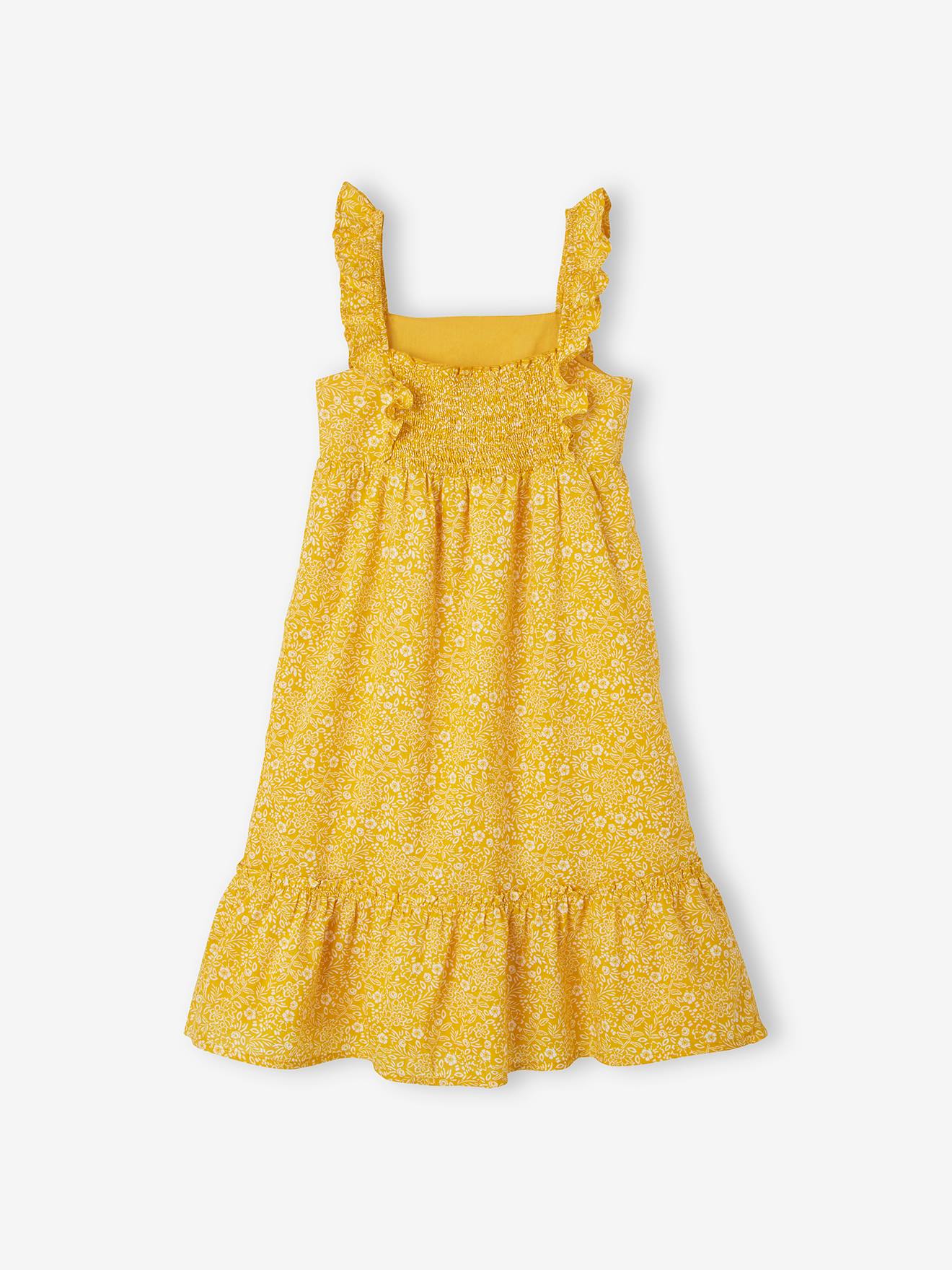 Vestido longo com babados, para meninas, branco, estampa tamanho médio