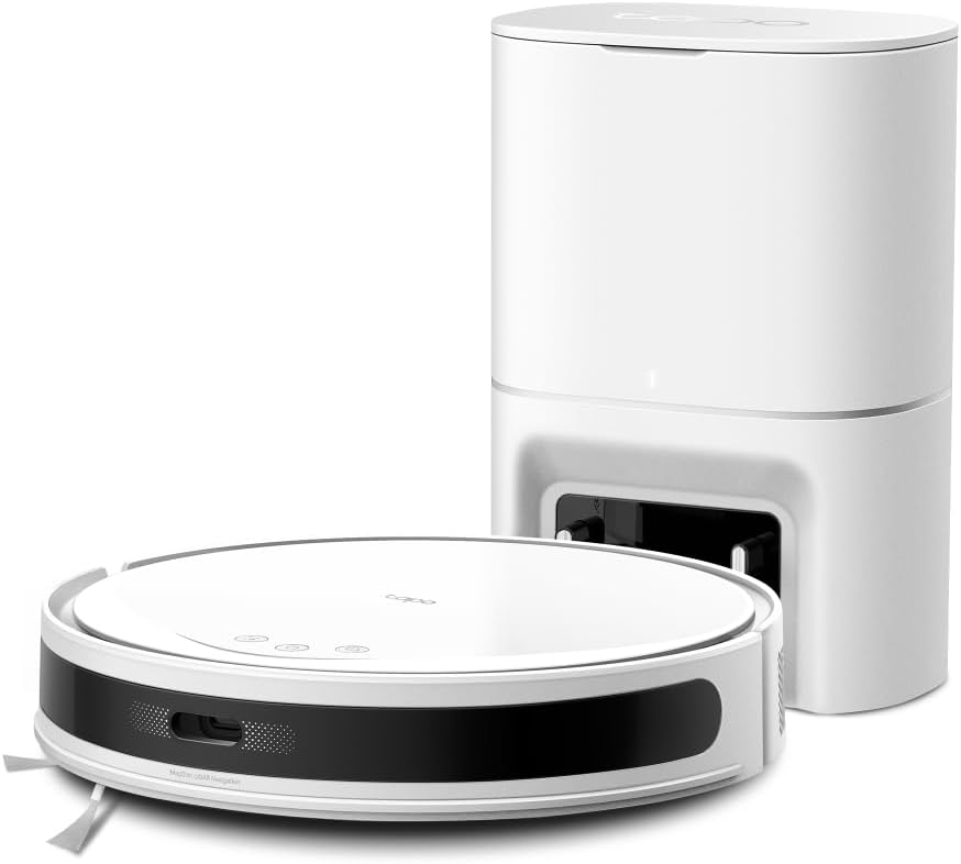 Tapo RV20 Max Plus Saugroboter mit Wischfunktion und automatischer Absaugstation, 5300Pa Ultra-Starke Saugkraft, 83 mm Ultra-schlank, kompatibel mit Alexa & Google Assistant Sprachsteuerung, Weiß