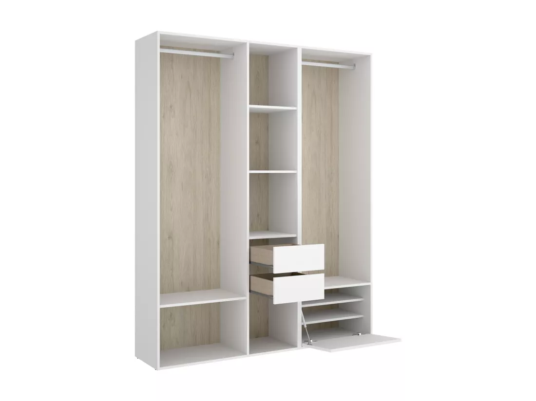 Ensemble dressing avec 2 tiroirs + 1 porte à chaussure et fond d'arrière réversible coloris chêne naturel, blanc  - Longueur 158 x Profondeur 45 x Hauteur 205 cm
