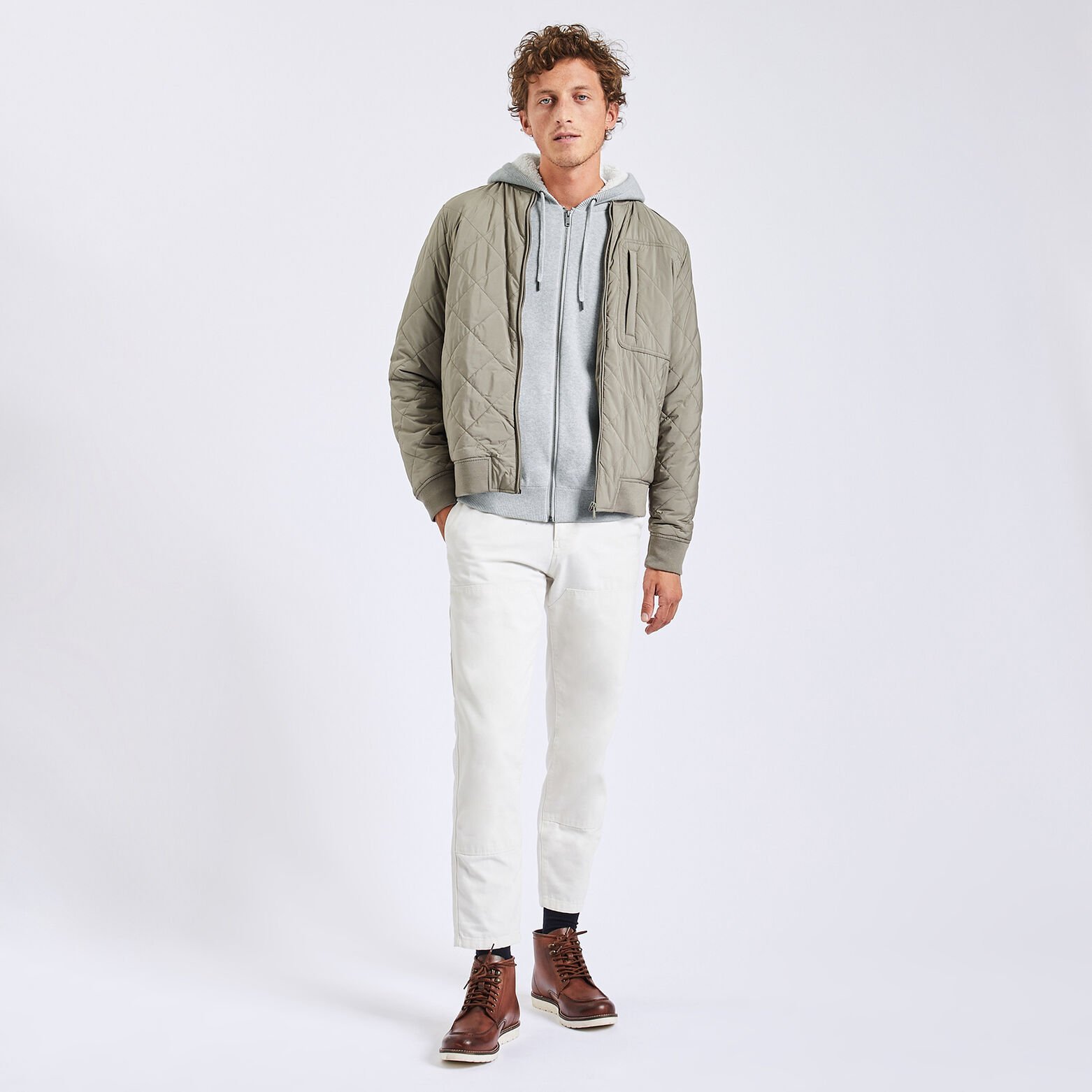 Gilet à capuche doublé en sherpa Blanc