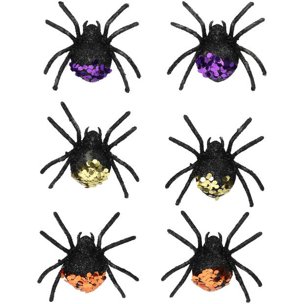 Glitterspinnen S/6 3 kleuren 6x7cm