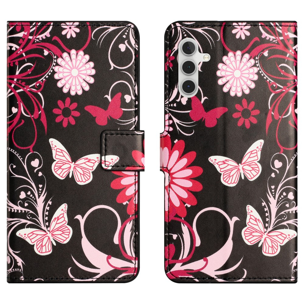 Samsung Galaxy A55 Leder Tasche - Blumen & Schmetterlinge