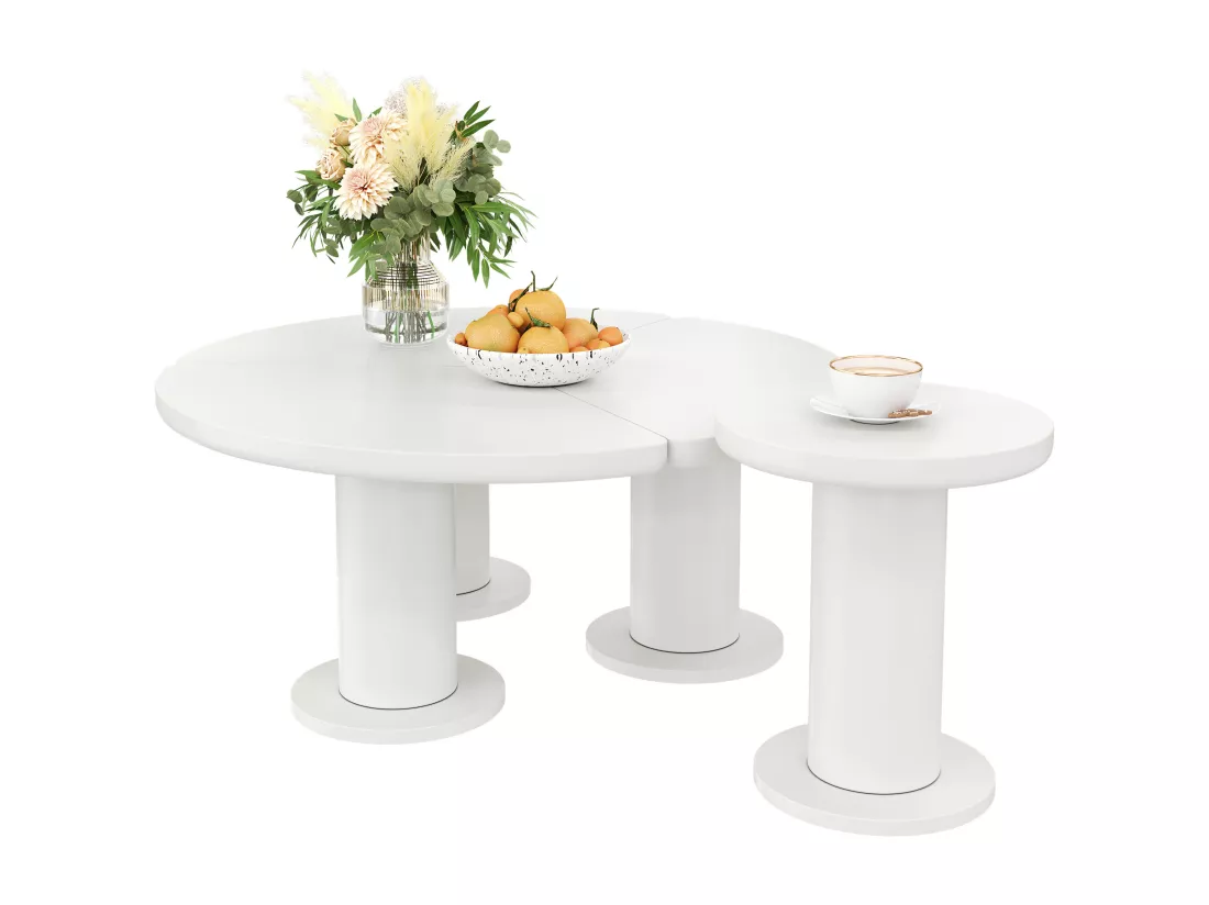 Lot de 2 tables basses rondes - D 100 x H 40 cm + D 39.8 x H 42.2 cm - Bois MDF - Blanc