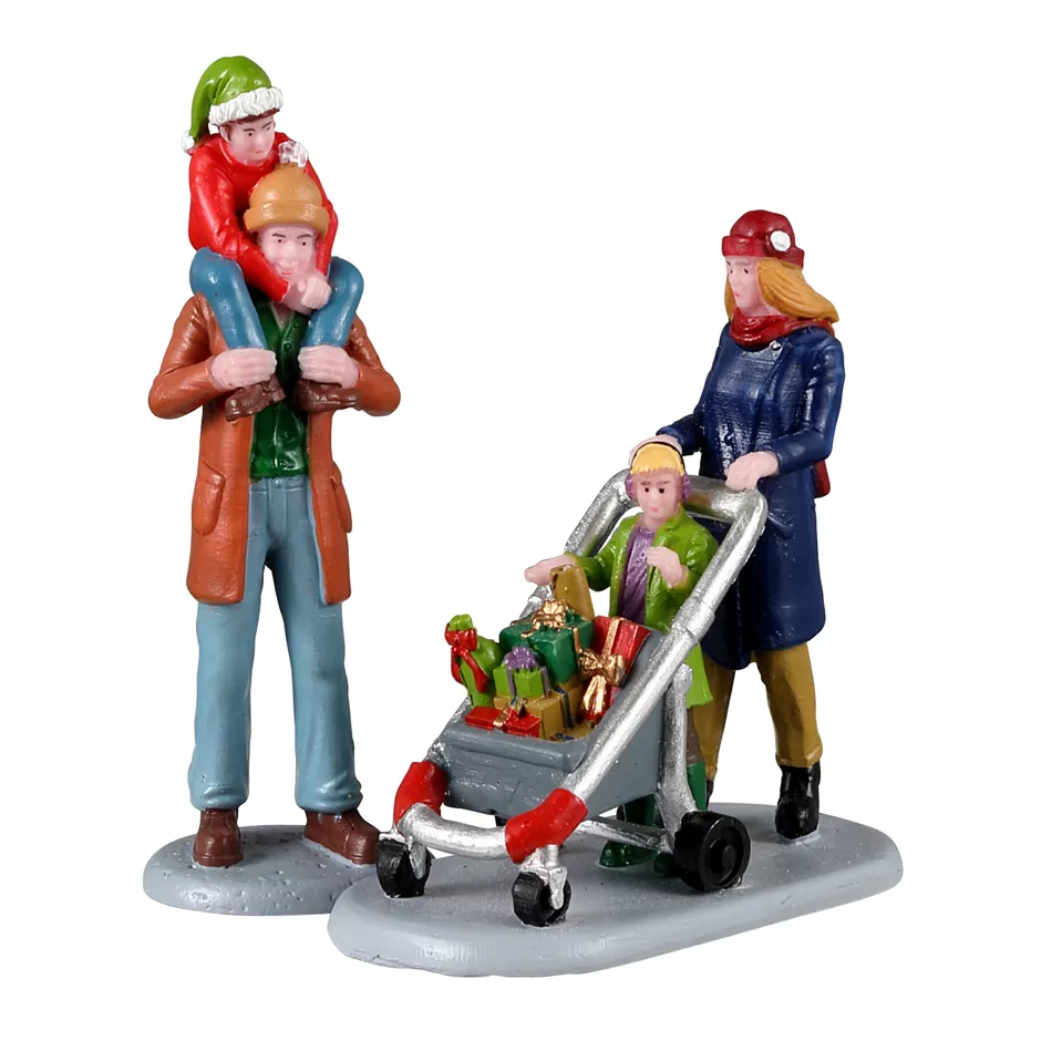 Personnages Lemax Shopping en famille pour les fêtes de fin d'année