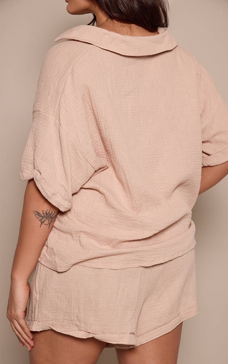Gris Pierre Short Fluide Texturé Tissé Grande Taille